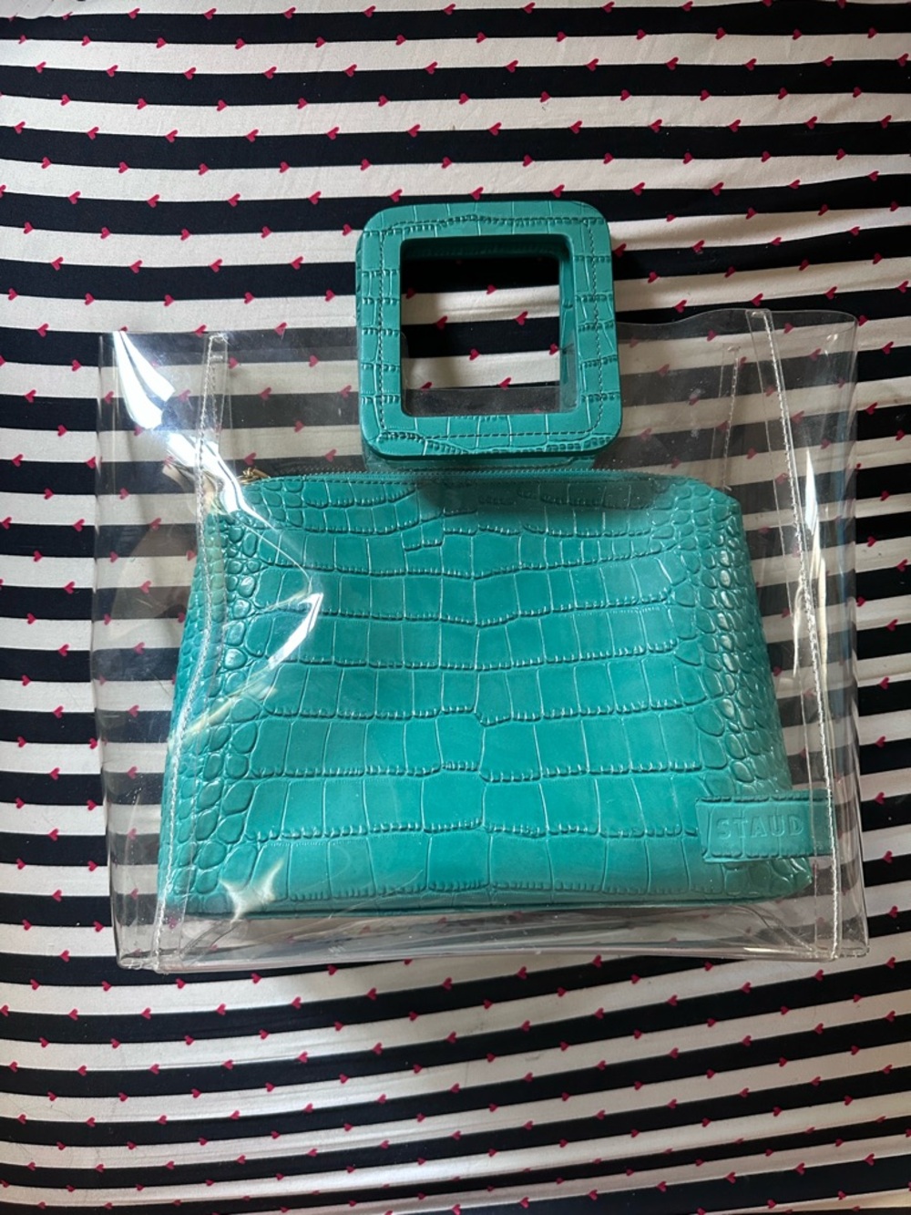 STAUD Shirley Bag PVC & Jade Faux Croc Leather